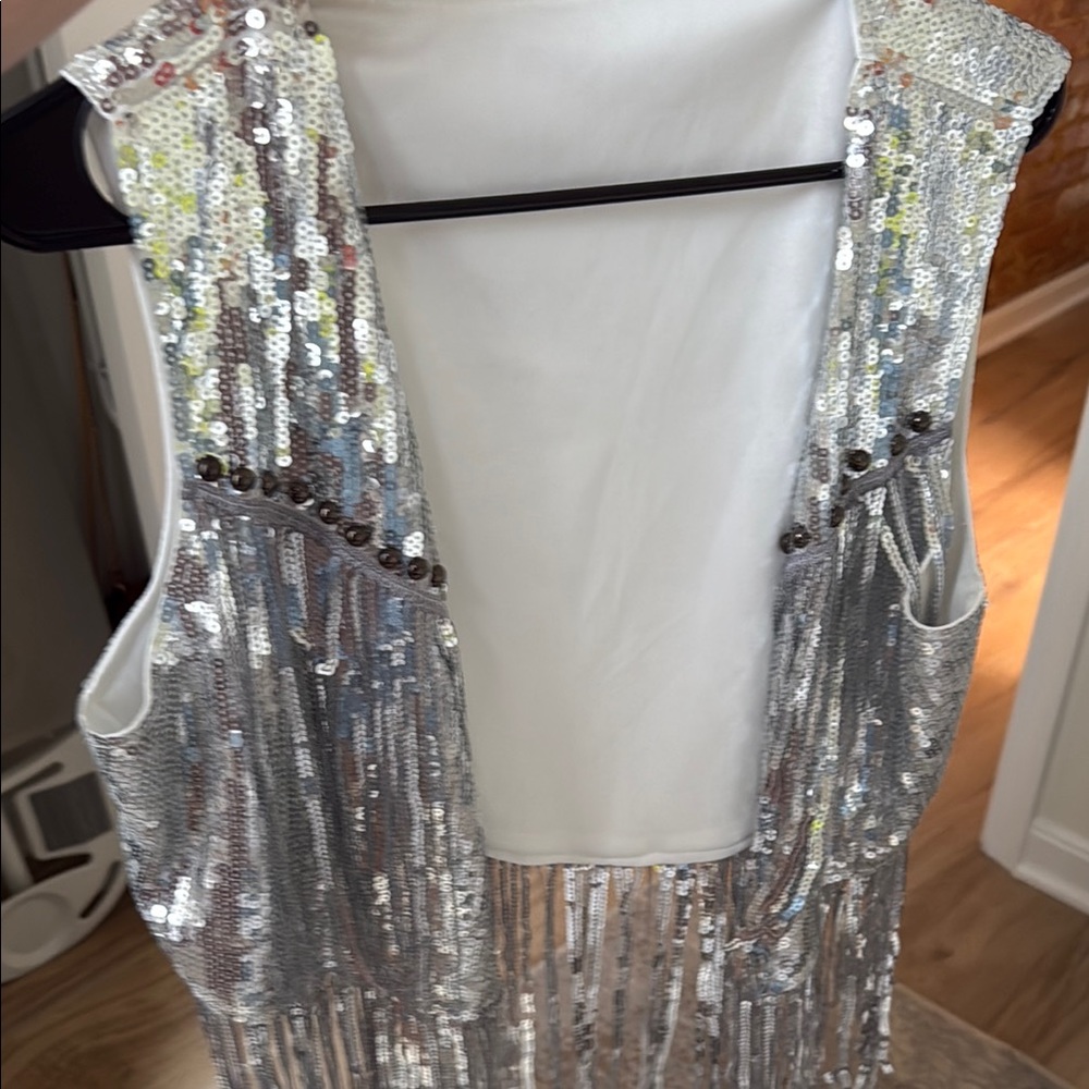 Silver Fringe Sleeveless Top